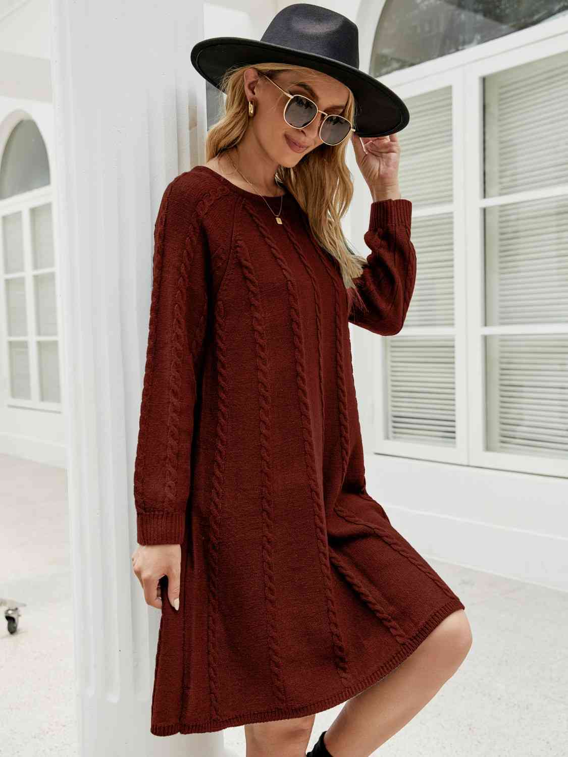 Cable-Knit Long Sleeve Sweater Dress - All Dresses - Dresses - 8 - 2024