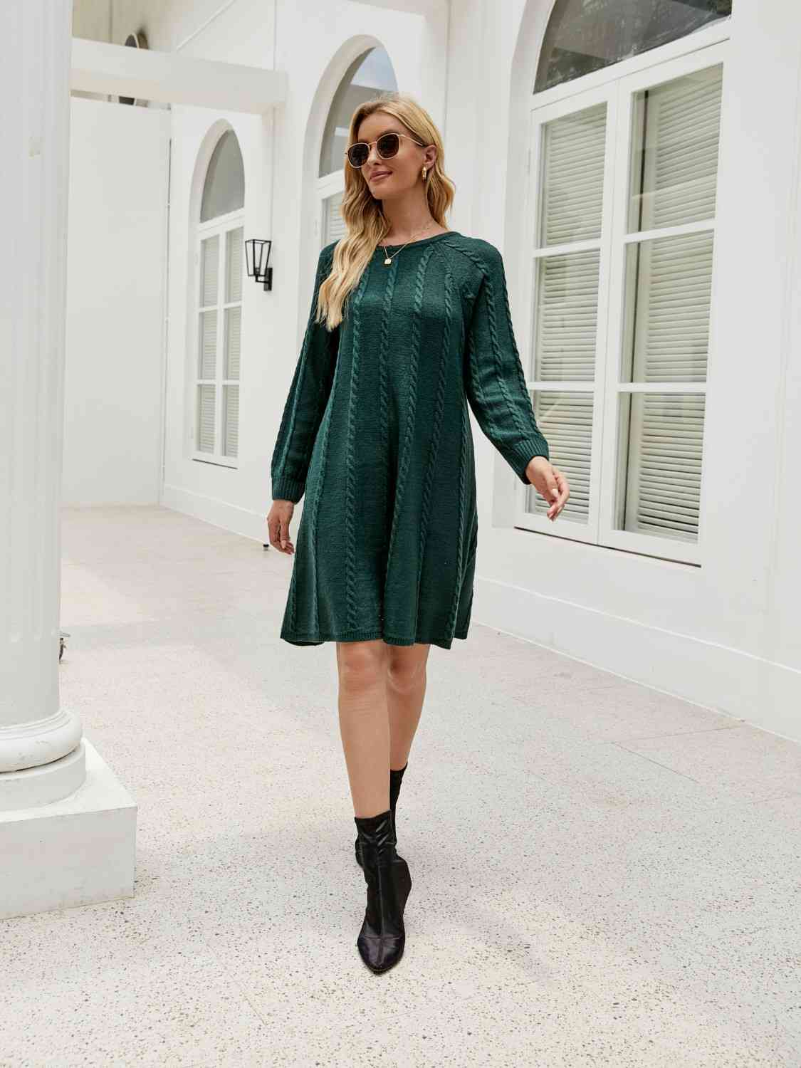 Cable-Knit Long Sleeve Sweater Dress - All Dresses - Dresses - 6 - 2024