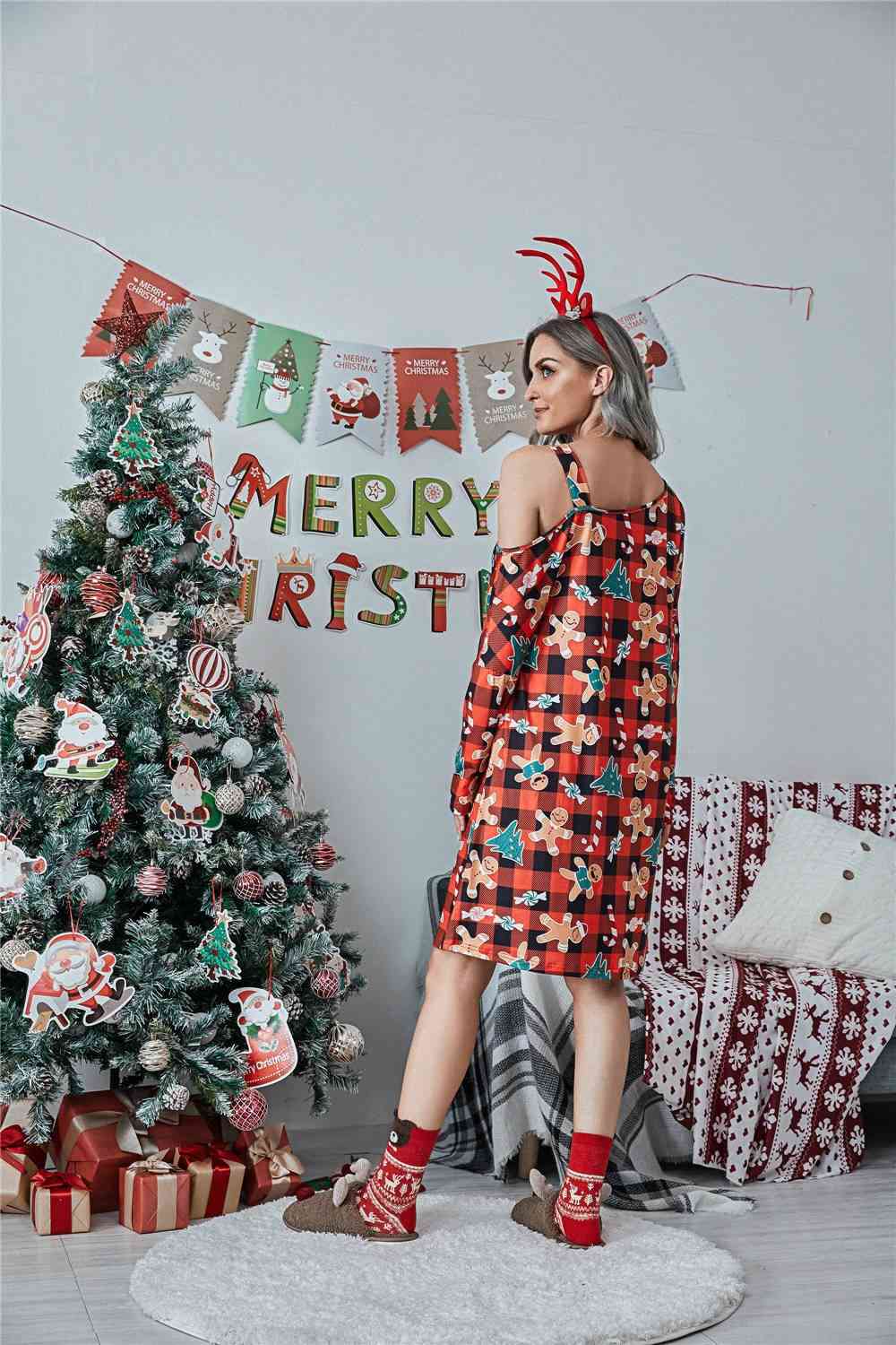 Christmas Asymmetrical Neck Long Sleeve Dress - All Dresses - Dresses - 16 - 2024