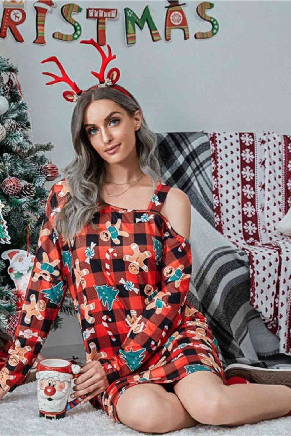 Christmas Asymmetrical Neck Long Sleeve Dress - All Dresses - Dresses - 17 - 2024
