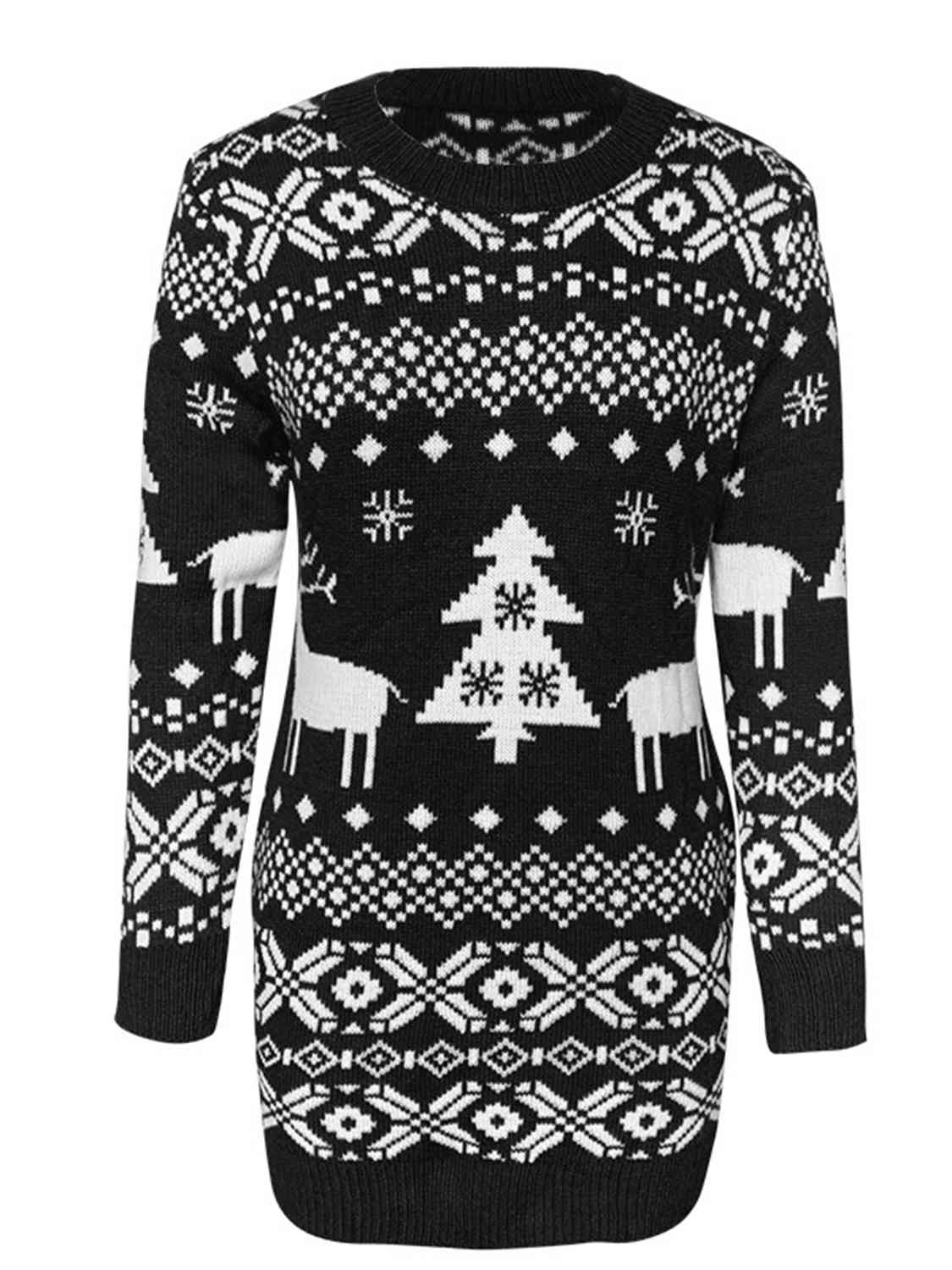 Christmas Element Round Neck Mini Sweater Dress - All Dresses - Dresses - 9 - 2024