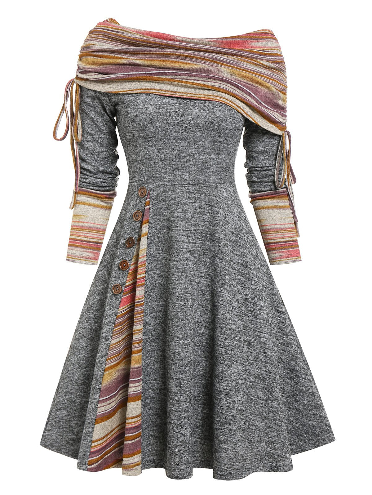 Cinched Striped Flare Dress - Light Gray / XXXL - All Dresses - Skirts - 21 - 2024