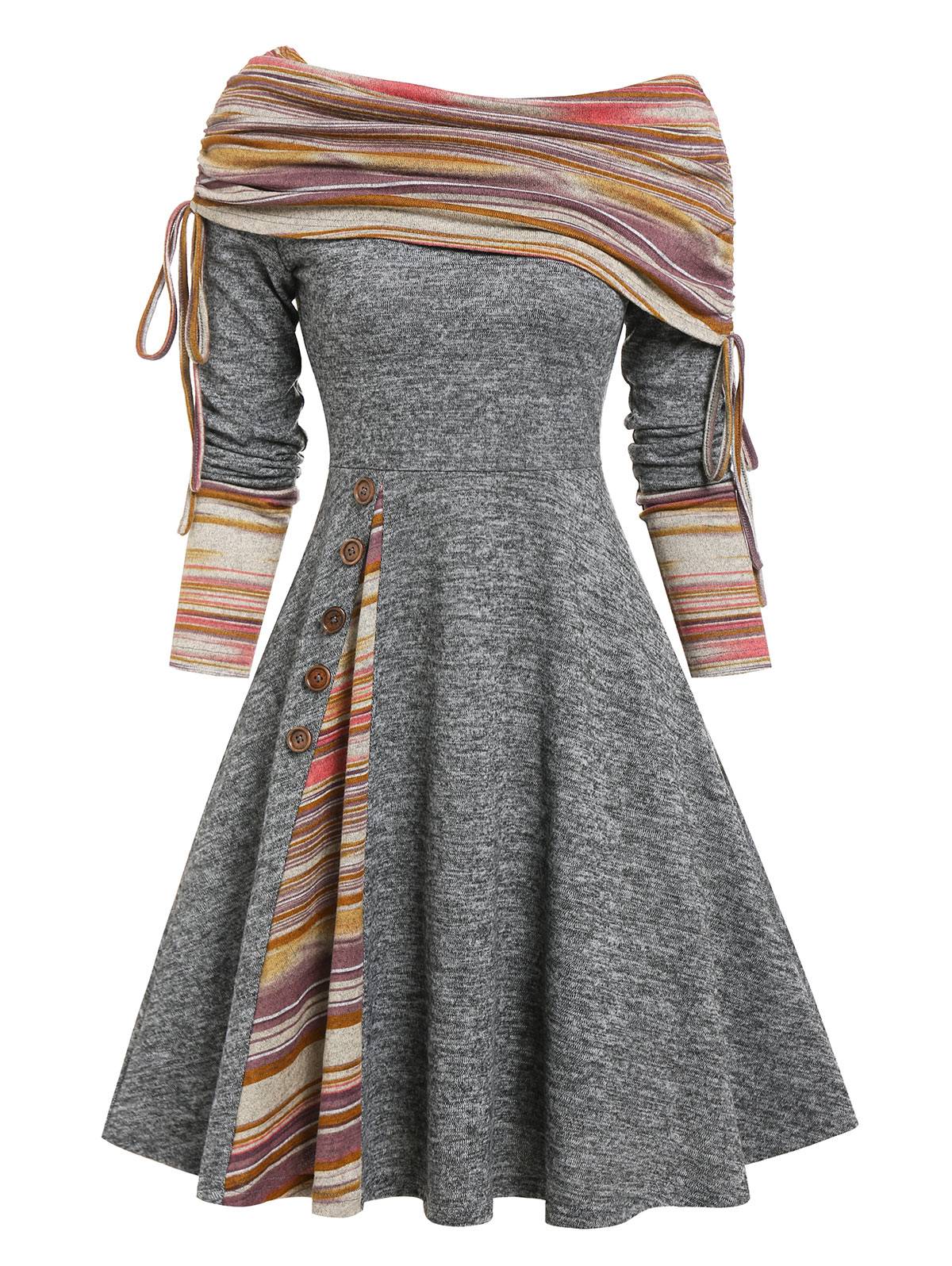 Cinched Striped Flare Dress - All Dresses - Skirts - 7 - 2024