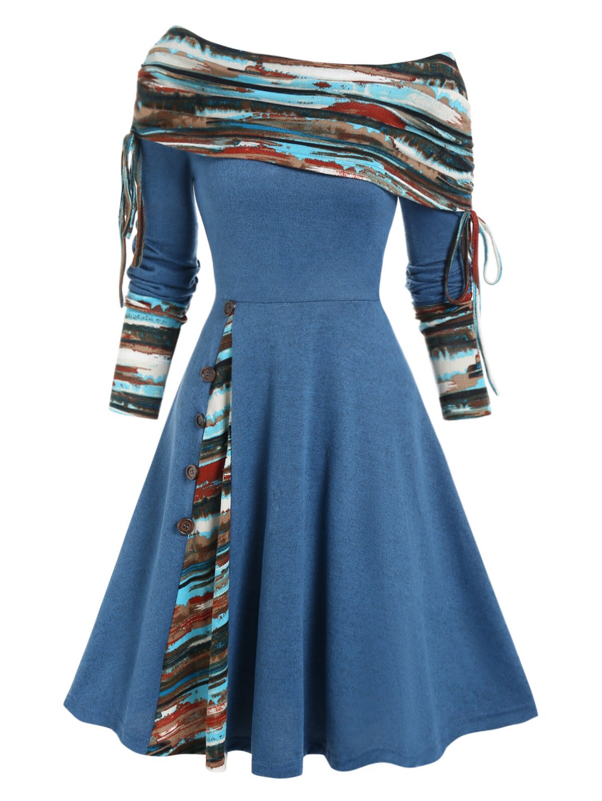 Cinched Striped Flare Dress - Blue / XXXL - All Dresses - Skirts - 23 - 2024