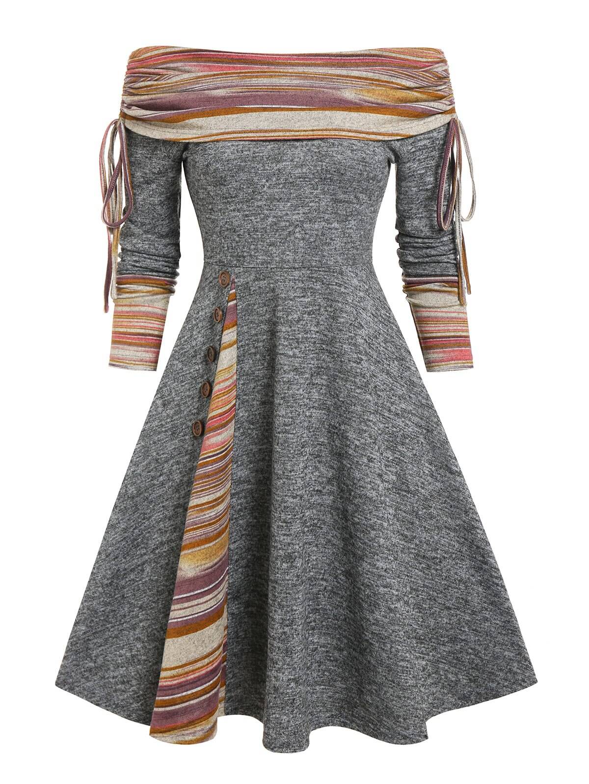 Cinched Striped Flare Dress - All Dresses - Skirts - 8 - 2024