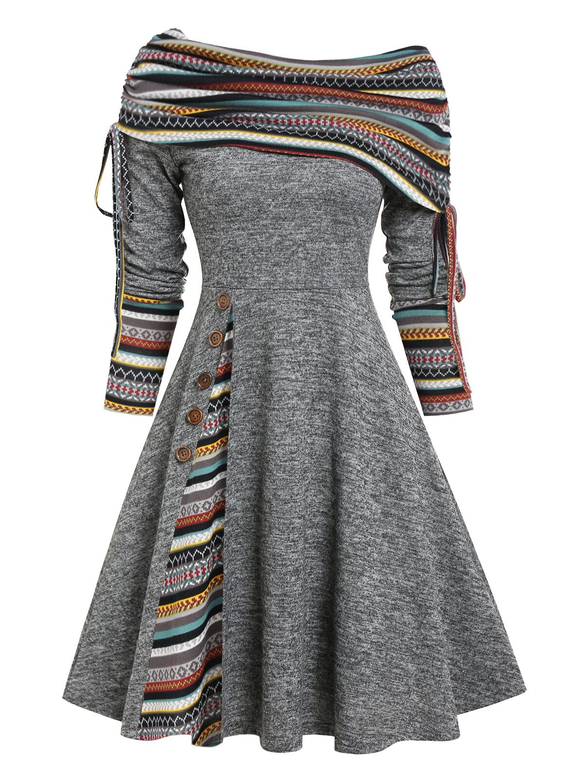 Cinched Striped Flare Dress - Dark Gray / XXXL - All Dresses - Skirts - 22 - 2024