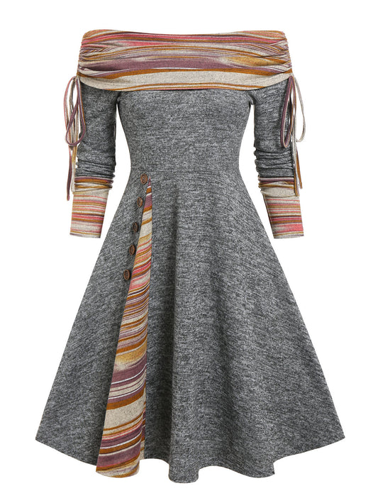 Cinched Striped Flare Dress - All Dresses - Skirts - 1 - 2024