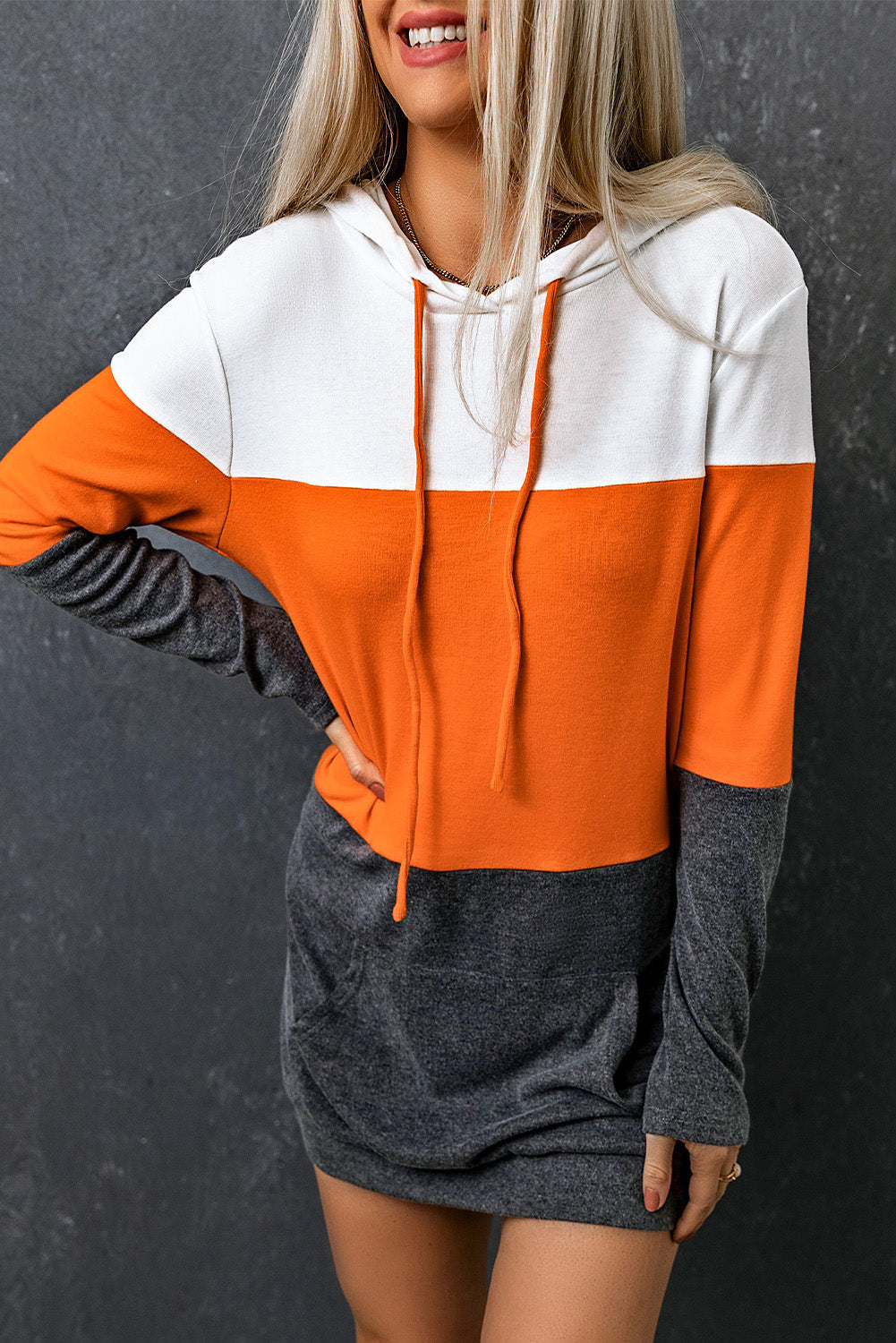 Color Block Drawstring Hooded Dress - Orange / S - All Dresses - Dresses - 1 - 2024