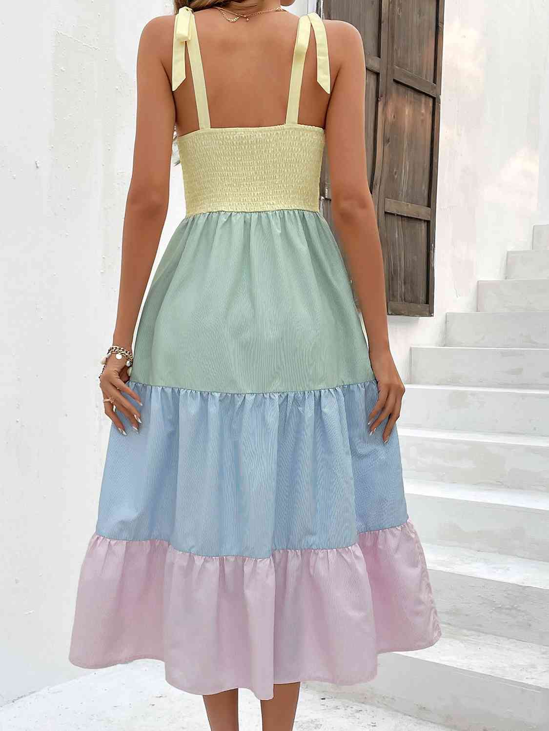 Color Block Tie-Shoulder Tiered Midi Dress - All Dresses - Dresses - 2 - 2024