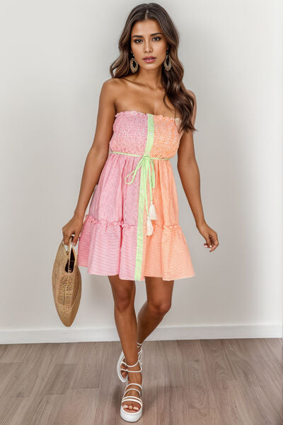 Contrast Smocked Tube Mini Dress - Pink / S - All Dresses - Dresses - 1 - 2024