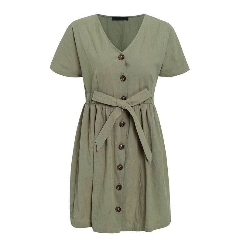 Cotton Casual V-Neck Dress - Green / L - All Dresses - Dresses - 9 - 2024