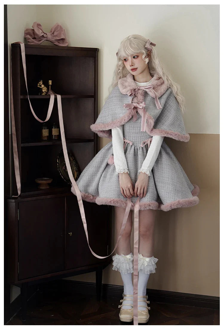 Cute Bowknot Tweed Lolita Cloak Dress Set - All Dresses - Clothing - 10 - 2024