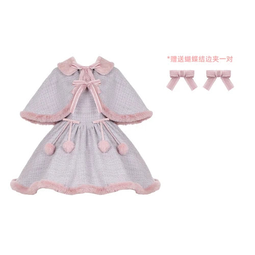 Cute Bowknot Tweed Lolita Cloak Dress Set - Outfit / S - All Dresses - Clothing - 3 - 2024