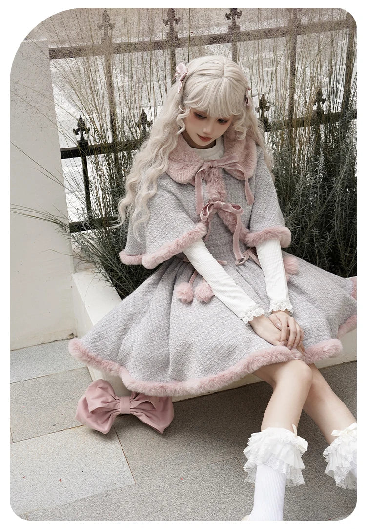 Cute Bowknot Tweed Lolita Cloak Dress Set - All Dresses - Clothing - 14 - 2024