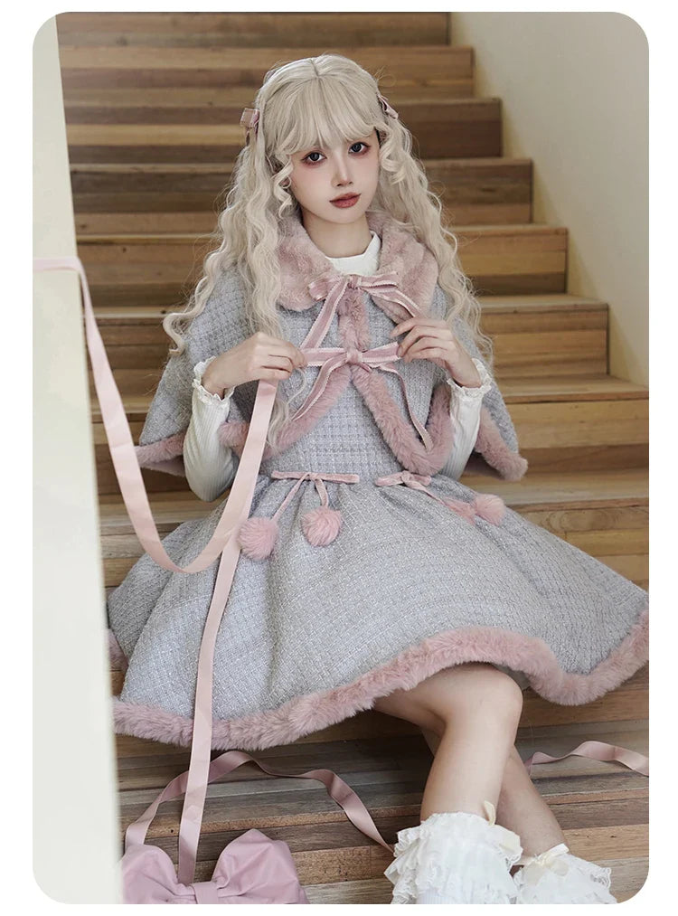 Cute Bowknot Tweed Lolita Cloak Dress Set - All Dresses - Clothing - 1 - 2024