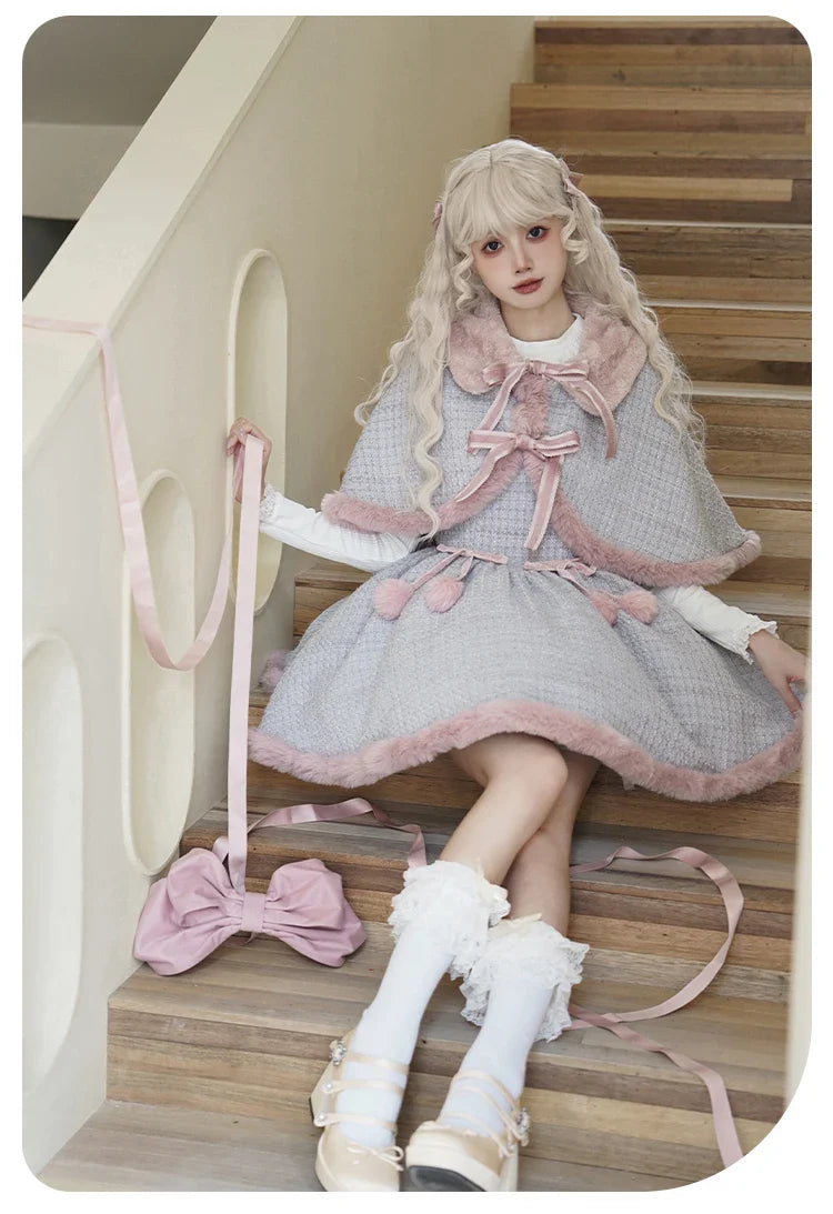 Cute Bowknot Tweed Lolita Cloak Dress Set - All Dresses - Clothing - 15 - 2024