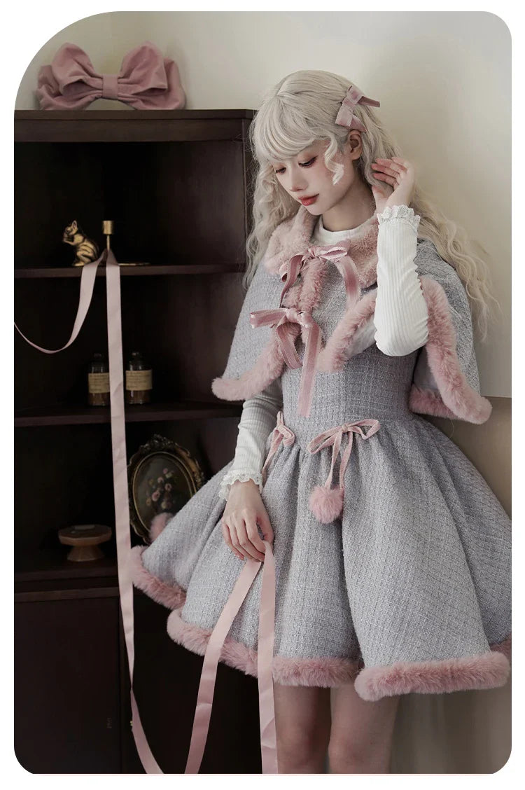 Cute Bowknot Tweed Lolita Cloak Dress Set - All Dresses - Clothing - 6 - 2024