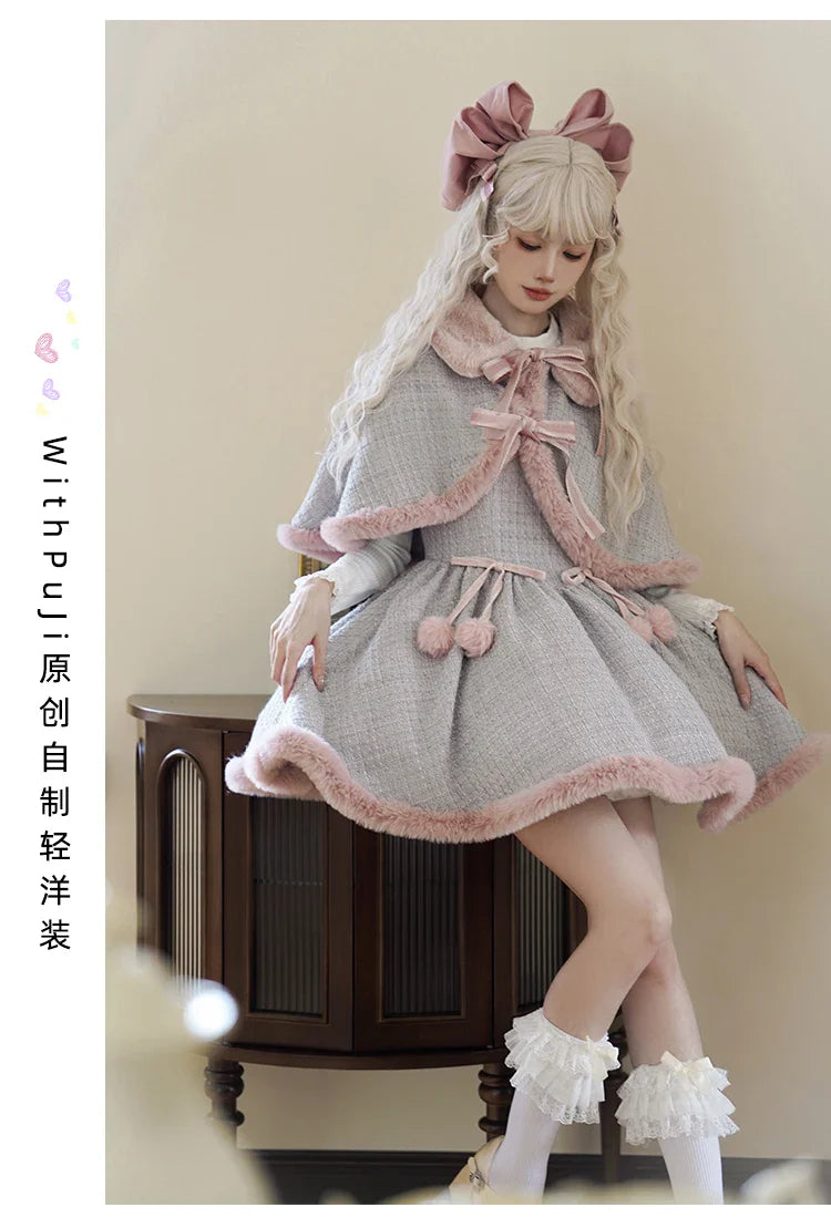 Cute Bowknot Tweed Lolita Cloak Dress Set - All Dresses - Clothing - 13 - 2024