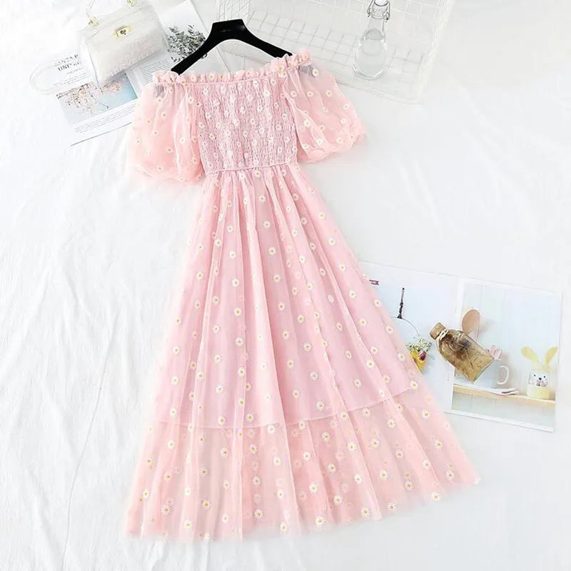 Daisy Puff Sleeve Dress - Pink / S - All Dresses - Dresses - 10 - 2024