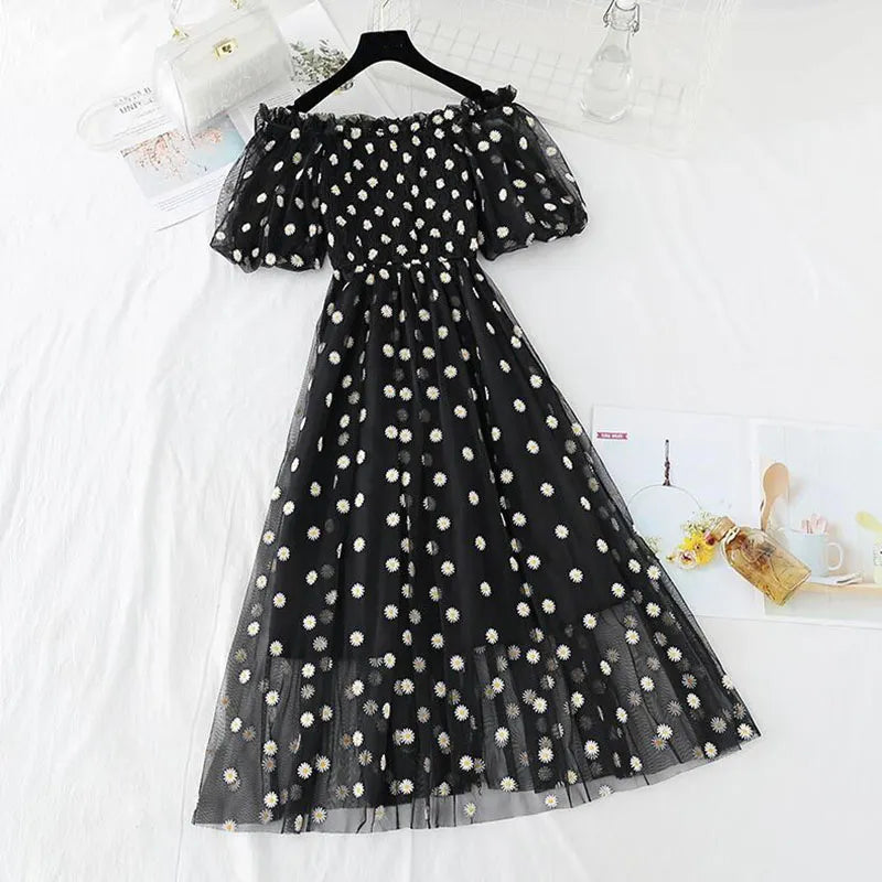 Daisy Puff Sleeve Dress - Black / S - All Dresses - Dresses - 7 - 2024