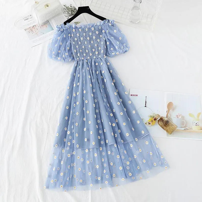 Daisy Puff Sleeve Dress - Blue / S - All Dresses - Dresses - 8 - 2024