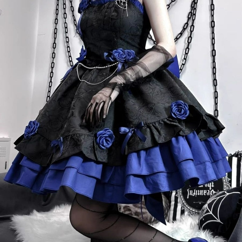 Dark Victorian Gothic Lolita Rose Dress - Blue / S - All Dresses - Dresses - 7 - 2024
