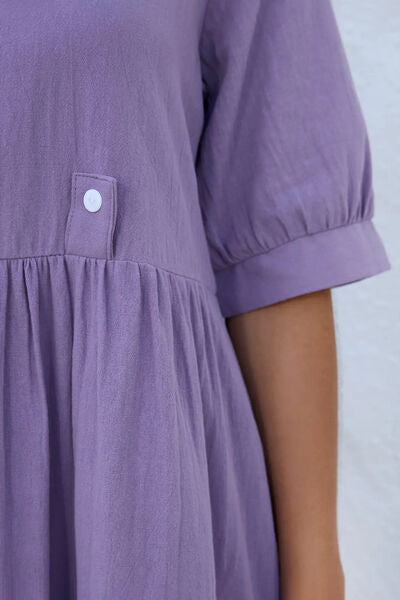 Decorative Button Round Neck Half Sleeve Dress - All Dresses - Dresses - 4 - 2024