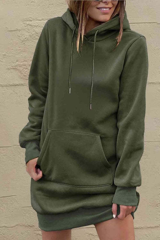 Drawstring Long Sleeve Hooded Mini Dress - Green / S - All Dresses - Dresses - 1 - 2024