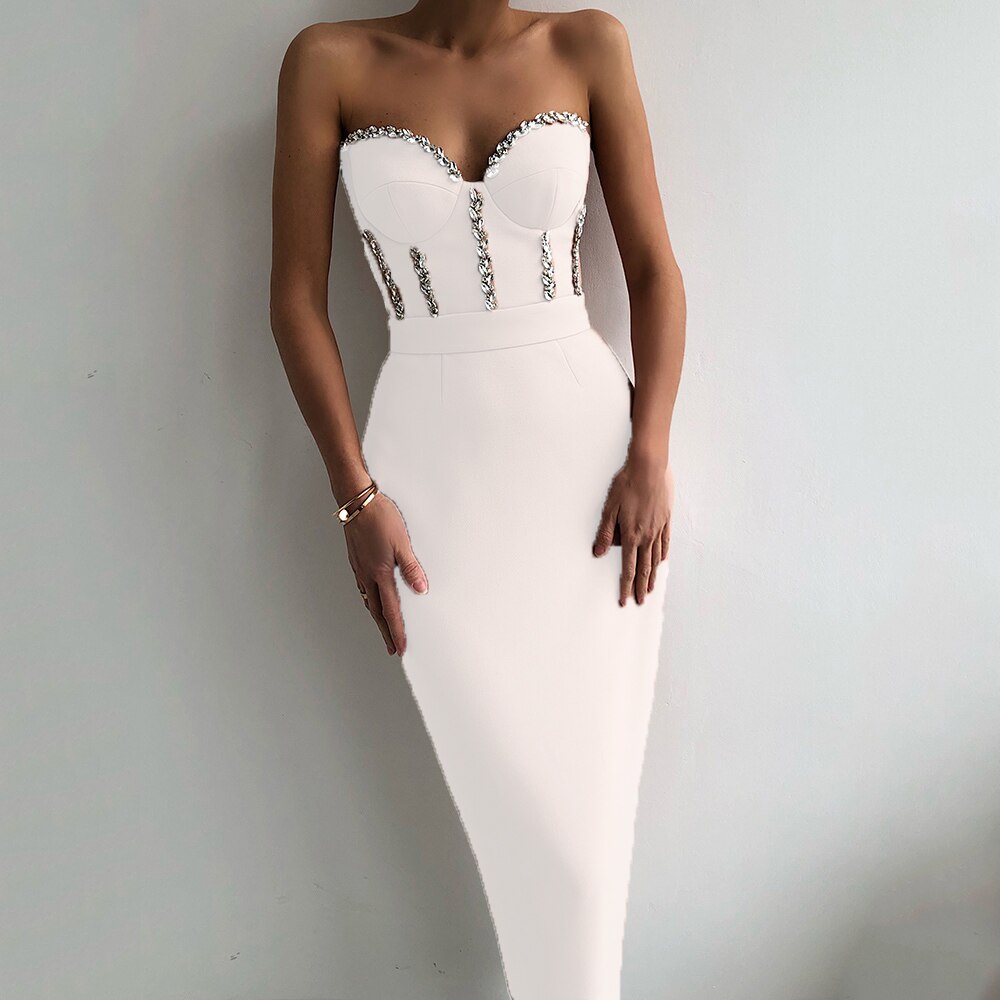 Elegant Beading Party Midi Dress - White / S - All Dresses - Clothing - 15 - 2024