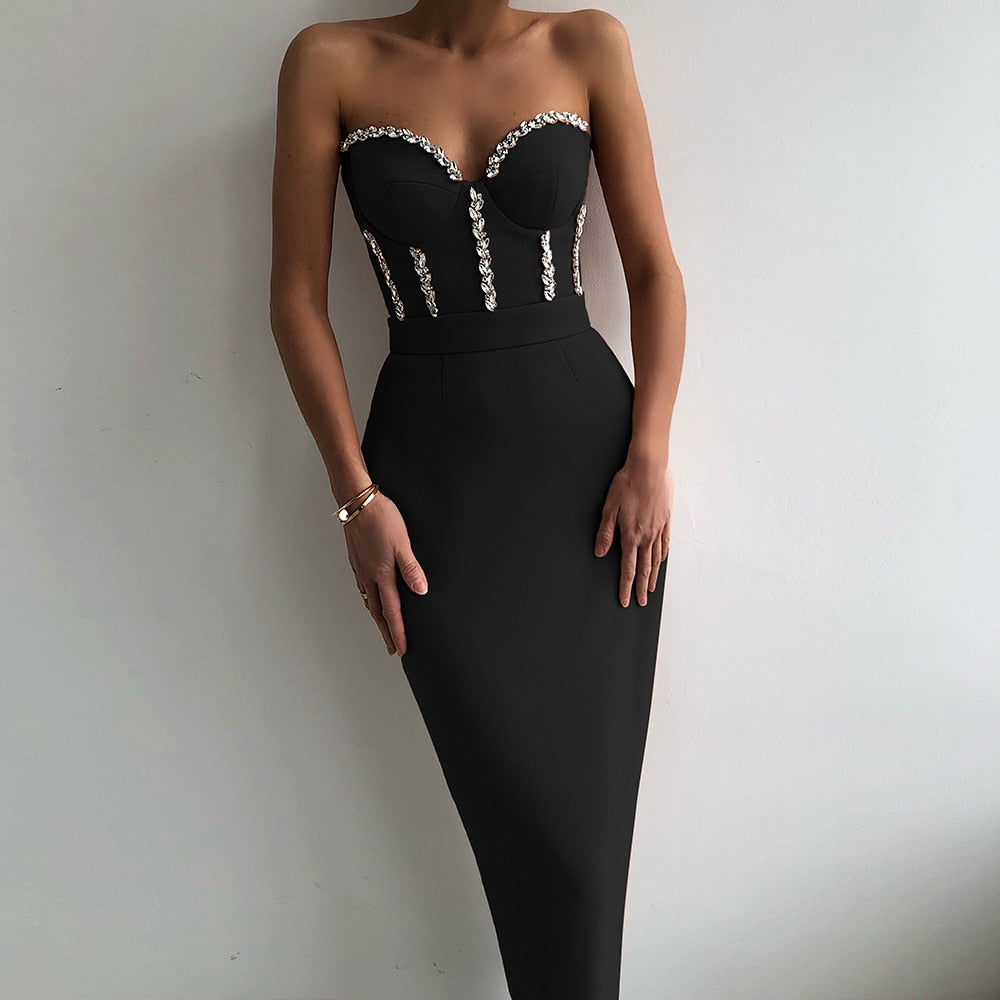 Elegant Beading Party Midi Dress - Black / S - All Dresses - Clothing - 16 - 2024