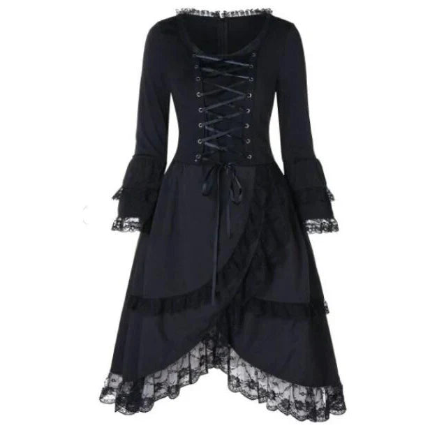 Elegant Gothic Lolita Dress - Big Bow Collar Lace-Up Pleated Design - Dark Gray / 4XL - All Dresses - Dresses - 7 - 2024