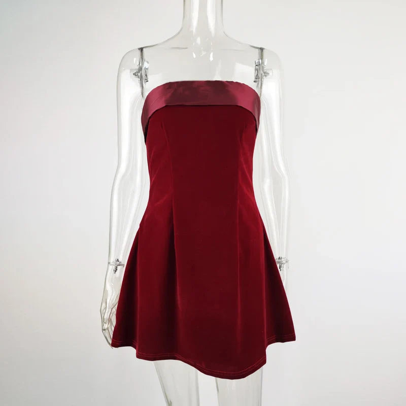 Elegant Velvet Strapless Mini Dress - Red / S - All Dresses - One-Pieces - 7 - 2024