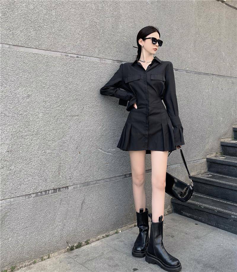 Elegant Vintage Black Shirt Dress - All Dresses - Coats & Jackets - 6 - 2024