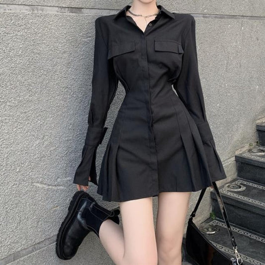 Elegant Vintage Black Shirt Dress - All Dresses - Coats & Jackets - 1 - 2024