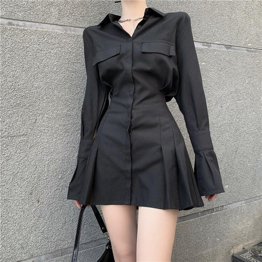 Elegant Vintage Black Shirt Dress - Black / L - All Dresses - Coats & Jackets - 7 - 2024