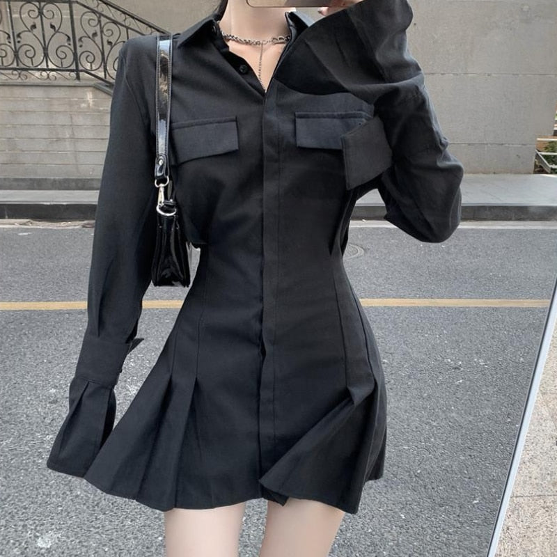 Elegant Vintage Black Shirt Dress - All Dresses - Coats & Jackets - 4 - 2024