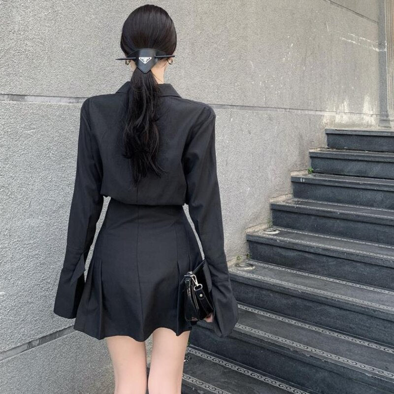 Elegant Vintage Black Shirt Dress - All Dresses - Coats & Jackets - 3 - 2024