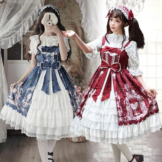 Elegant Vintage Lolita Dress - Kawaii Bow & Flower Print - All Dresses - Dresses - 2 - 2024