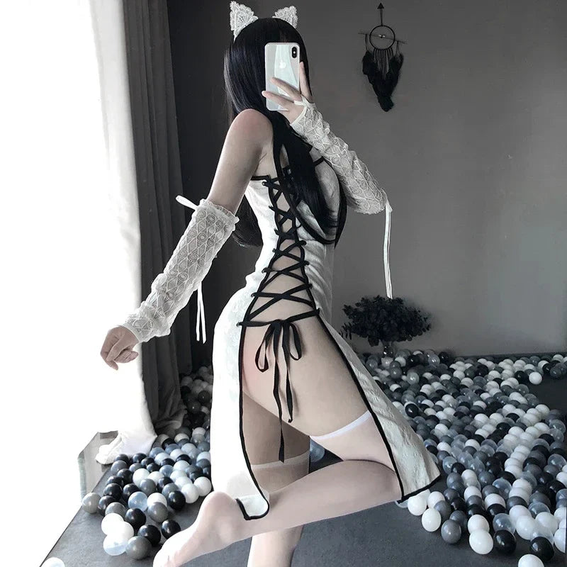 Erotic Black Cheongsam Lingerie - Sexy Anime Cosplay Dress - All Dresses - Costumes - 5 - 2024
