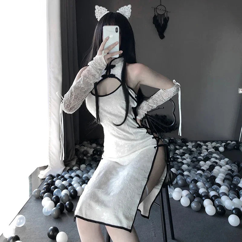 Erotic Black Cheongsam Lingerie - Sexy Anime Cosplay Dress - All Dresses - Costumes - 3 - 2024