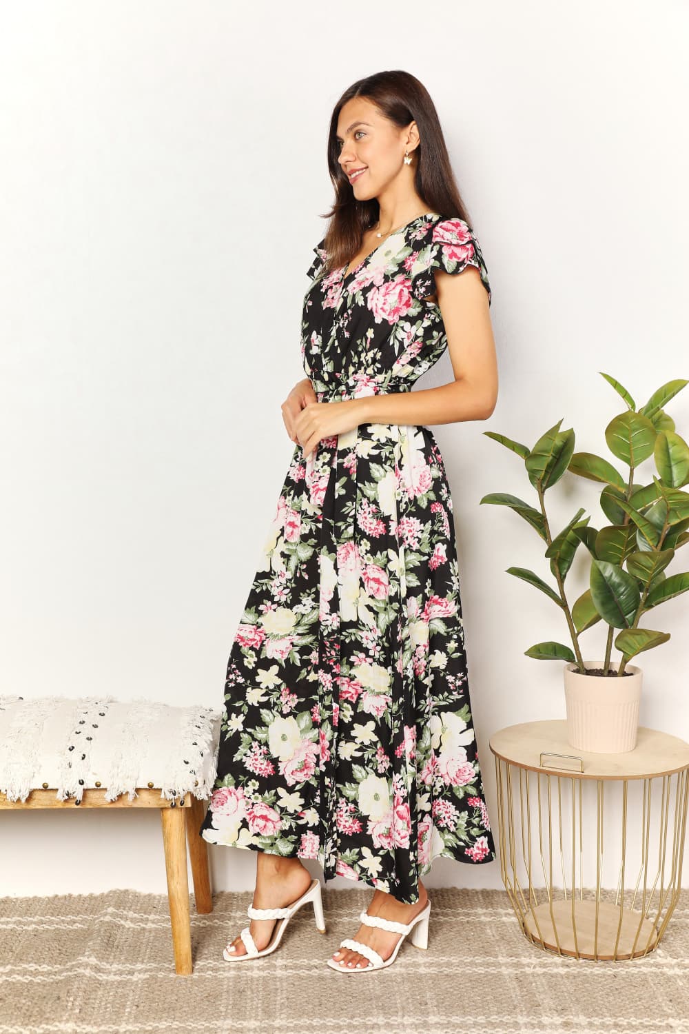 Floral Flutter Sleeve Tie-Waist Split Dress - All Dresses - Dresses - 8 - 2024