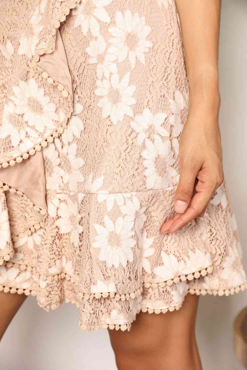 Floral Lace Pompom Detail Tie-Waist Flutter Sleeve Dress - All Dresses - Dresses - 4 - 2024