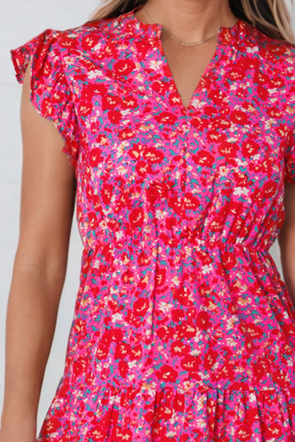 Floral Print Notched Neck Cap Sleeve Mini Dress - All Dresses - Dresses - 3 - 2024