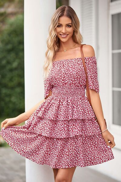 Floral Smocked Short Sleeve Layered Dress - All Dresses - Dresses - 10 - 2024