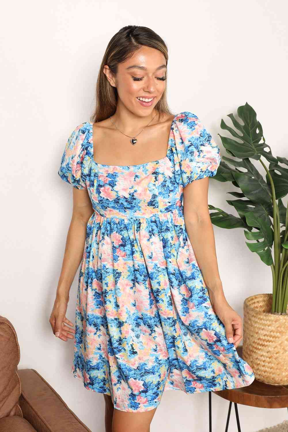 Floral Square Neck Puff Sleeve Dress - All Dresses - Dresses - 4 - 2024