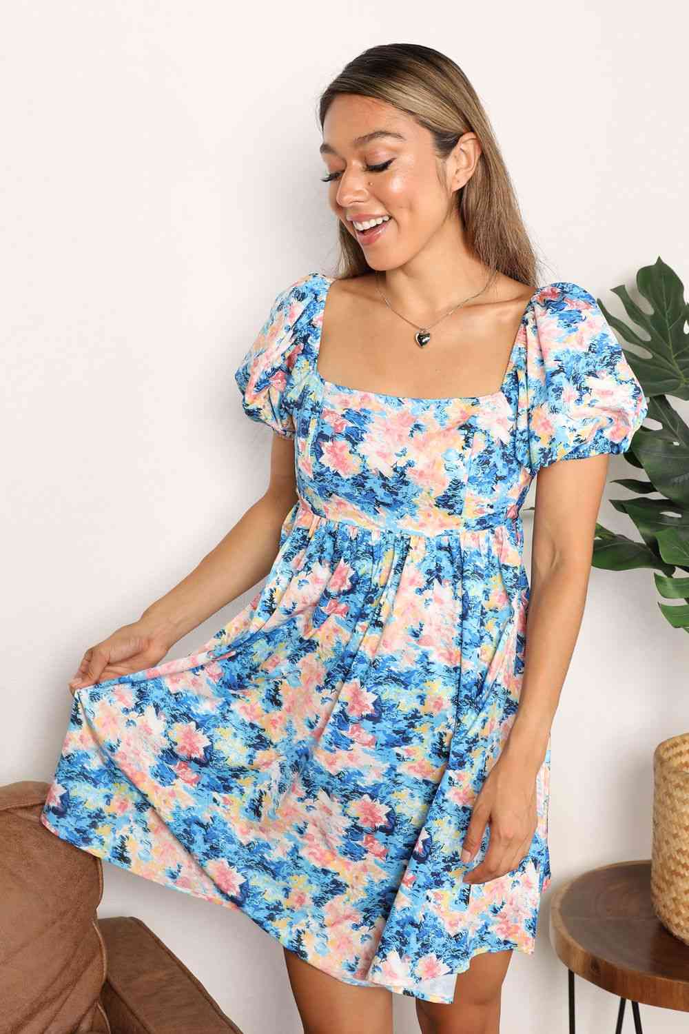Floral Square Neck Puff Sleeve Dress - All Dresses - Dresses - 3 - 2024