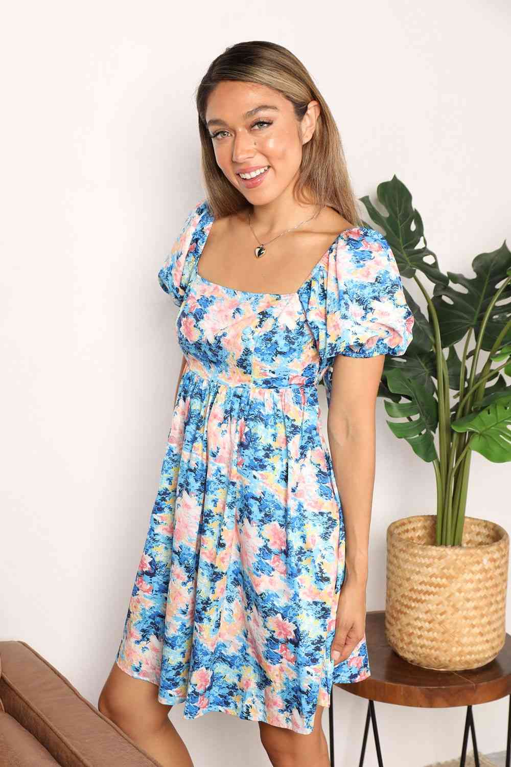 Floral Square Neck Puff Sleeve Dress - All Dresses - Dresses - 5 - 2024