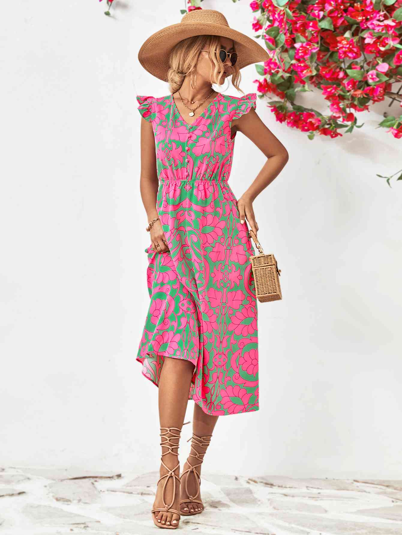Floral V-Neck Cap Sleeve Dress - All Dresses - Dresses - 9 - 2024