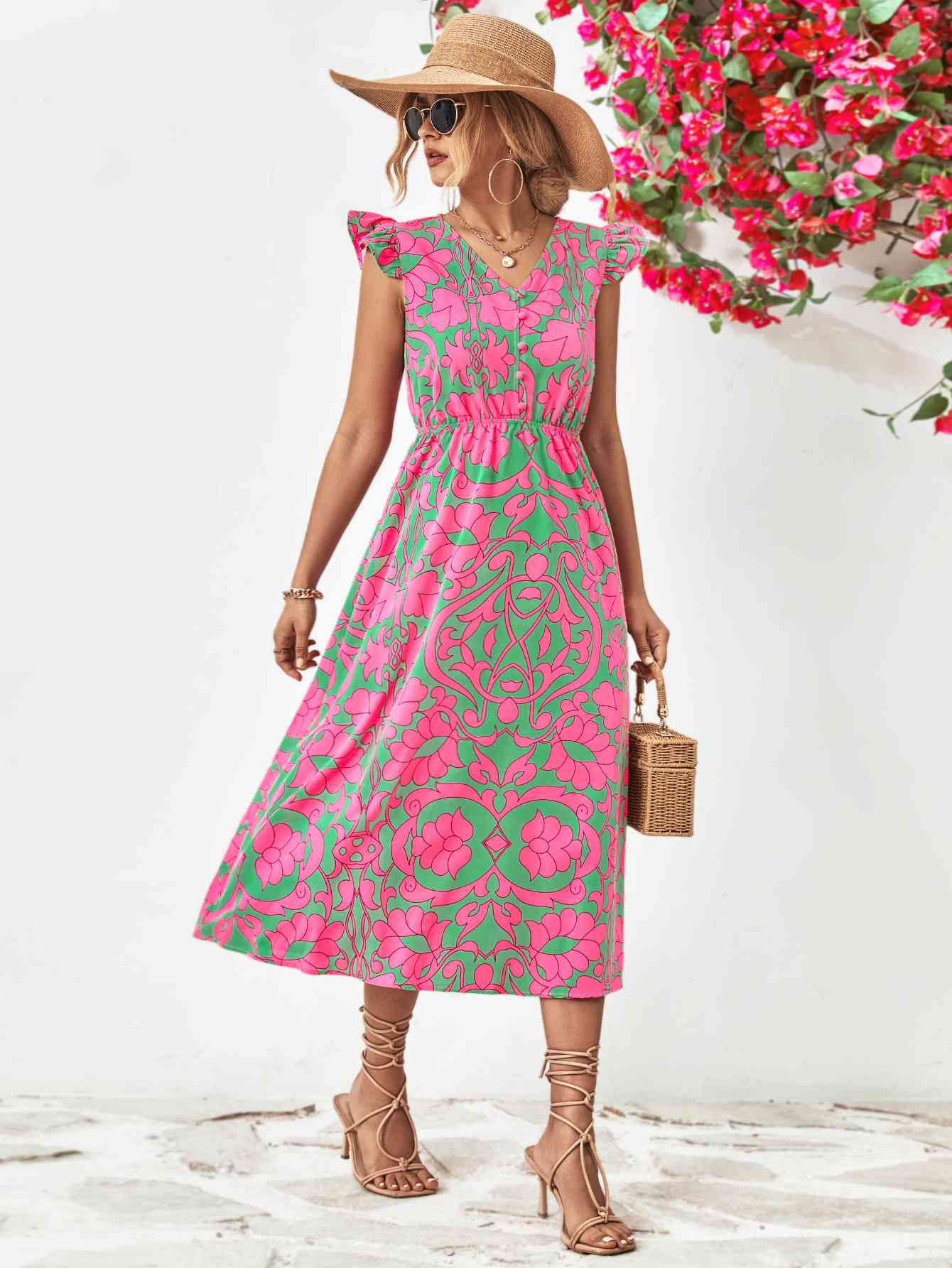 Floral V-Neck Cap Sleeve Dress - All Dresses - Dresses - 11 - 2024