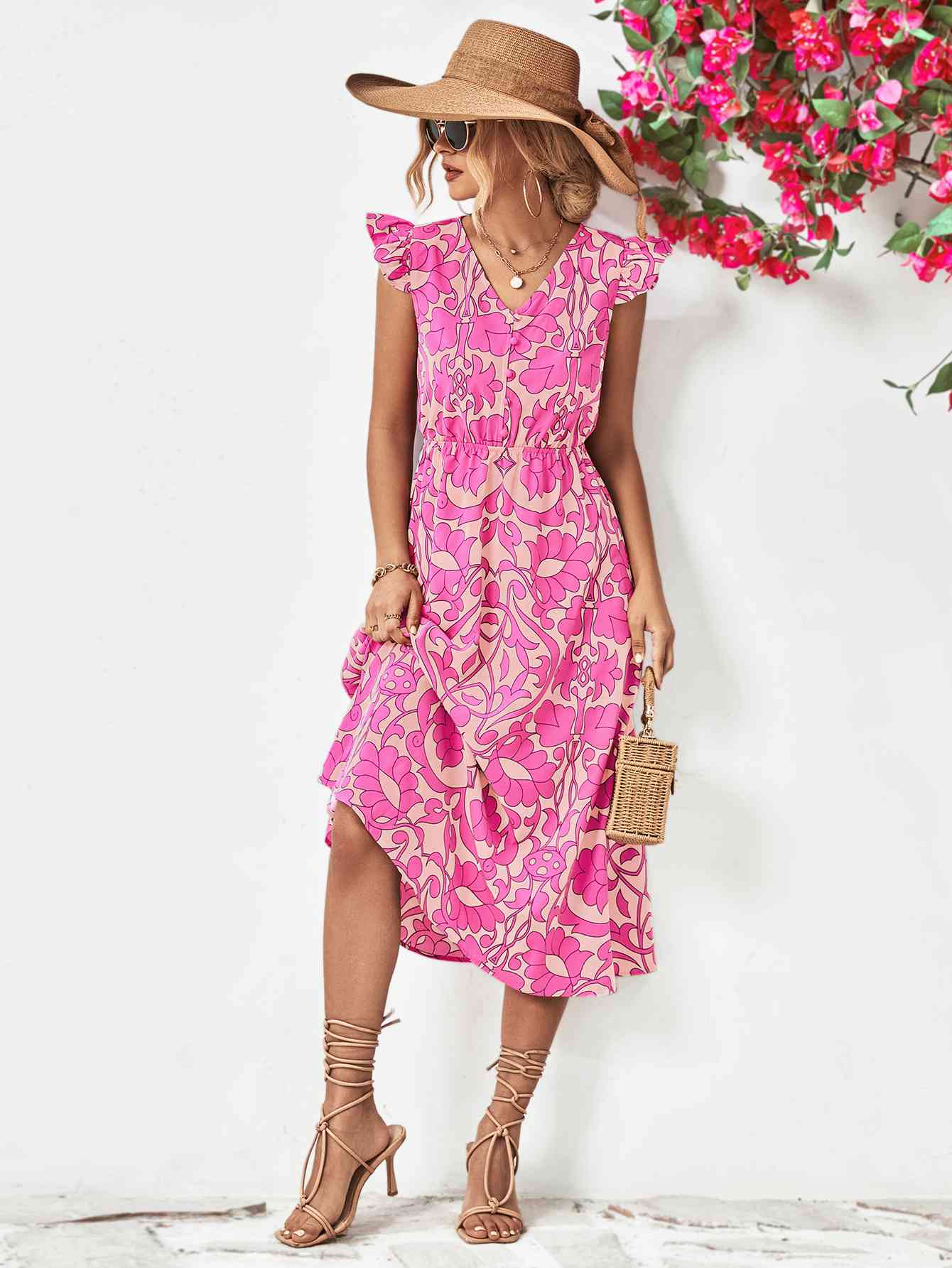 Floral V-Neck Cap Sleeve Dress - All Dresses - Dresses - 6 - 2024